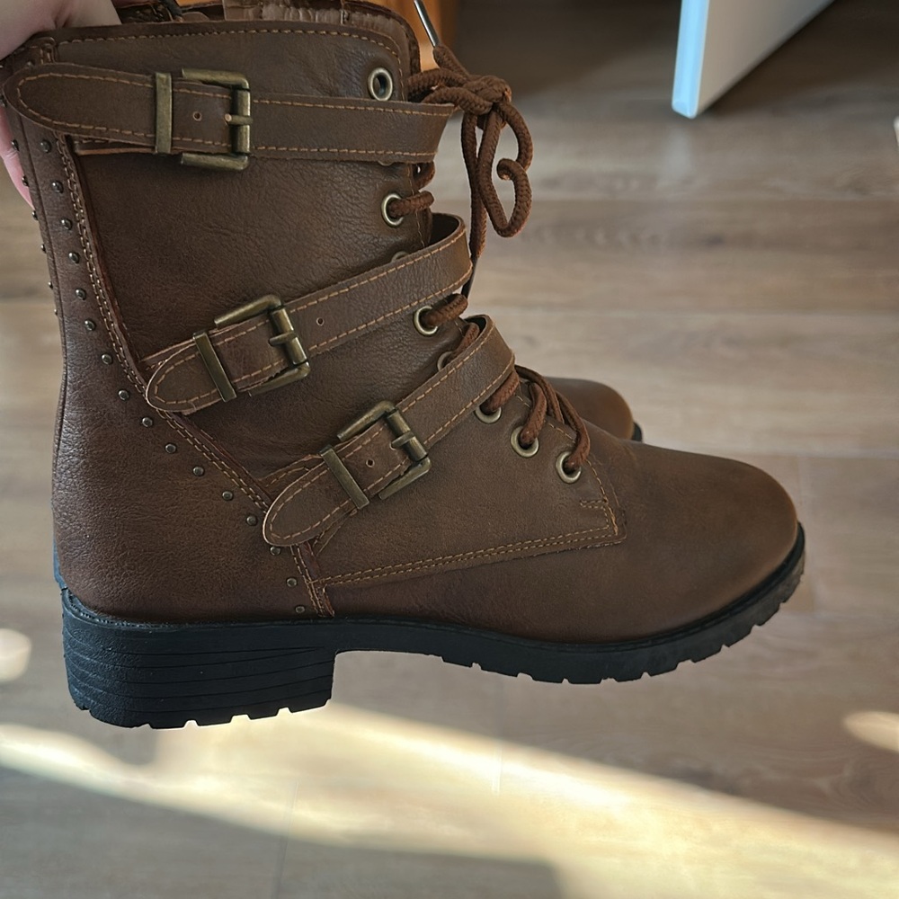 Brown Lace-Up Ankle Boots with Buckles